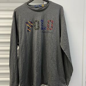Ralph Lauren Gray Long Sleeve Tee with Multicolor Logo NEW - Size XL